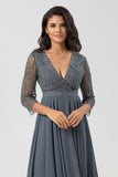 Keeper of My Heart A Line V-Neck Eucalyptus Bridesmaid Dress con mangas largas