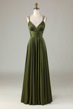 A-Line sin mangas Olive Long Bridesmaid Dress