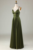 A-Line sin mangas Olive Long Bridesmaid Dress