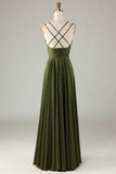 A-Line sin mangas Olive Long Bridesmaid Dress