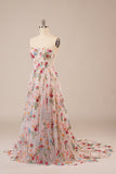 Tul Strapless Sweep Train Ivory Vestido de novia largo con bordado
