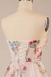 Tul Strapless Sweep Train Ivory Vestido de novia largo con bordado