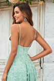 Encantador A Line Spaghetti Straps Green Long Bridesmaid Dress con apliques