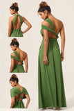 Encantador A Line Olive Green Spandex Convertible Wear Vestido de dama de honor largo