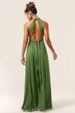 Encantador A Line Olive Green Spandex Convertible Wear Vestido de dama de honor largo