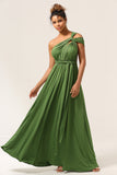 Encantador A Line Olive Green Spandex Convertible Wear Vestido de dama de honor largo