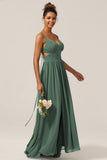 Eucalipto Spaghetti Straps A Line Bridesmaid Dress with Slit