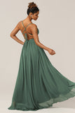 Eucalipto Spaghetti Straps A Line Bridesmaid Dress with Slit