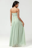 Strapless A Line Chiffon Green Bridesmaid Dress con plisado