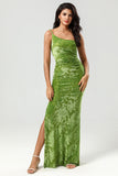 Epítome de la sirena romántica One Shoulder Olive Velvet Bridesmaid Dress