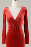 Velvet Mermaid Terracotta Vestido de dama de honor con mangas largas