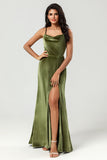 Velvet A Line Green Bridesmaid Dress con hendidura