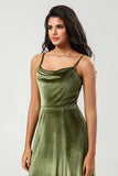 Velvet A Line Green Bridesmaid Dress con hendidura