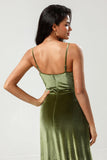 Velvet A Line Green Bridesmaid Dress con hendidura