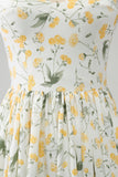 Vestido de fiesta largo floral de línea A marfil
