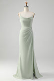 Matcha Vestido de Dama De Honor Largo Linea A En Gasa con Tirantes Finos