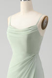 Matcha Vestido de Dama De Honor Largo Linea A En Gasa con Tirantes Finos