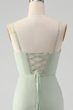 Matcha Vestido de Dama De Honor Largo Linea A En Gasa con Tirantes Finos