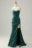 Correas de espagueti verde oscuro Vestido de fiesta de sirena