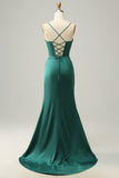 Correas de espagueti verde oscuro Vestido de fiesta de sirena