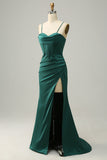 Correas de espagueti verde oscuro Vestido de fiesta de sirena
