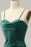 Correas de espagueti verde oscuro Vestido de fiesta de sirena