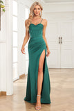 Correas de espagueti verde oscuro Vestido de fiesta de sirena