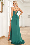 Correas de espagueti verde oscuro Vestido de fiesta de sirena