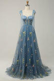 Tul verde A Line Corset Vestido de Fiesta de Talla Grande con Bordado