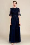 Sparkly Navy Beaded Madre del vestido de novia con encaje