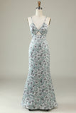 Sirena gris Vestido de dama de honor largo abierto
