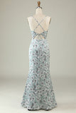 Sirena gris Vestido de dama de honor largo abierto