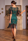 Lentejuelas Champagne Roaring 20s Great Gatsby Fringed Flapper Dress con manga