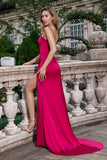 Vestido Largo de Fiesta en Borgoña con Corsé de Sirena y Abertura