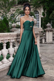 Verde Oscuro Una Línea Plisado con Ojo de Cerradura Vestido Largo de Dama de Honor