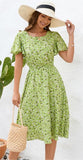 Chiffon Floral Summer Sun Beach Dresses for Women 2024 with V Neck Elastic Waist