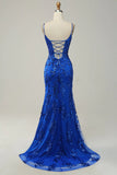 Sirena Tirantes de Espagueti Azul Real Vestido de Fiesta