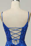 Sirena Tirantes de Espagueti Azul Real Vestido de Fiesta