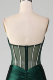 Vestido de fiesta corsé verde oscuro de sirena con frente dividido