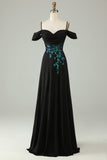 Cold Shoulder Black Selents Corset Long Prom Dress