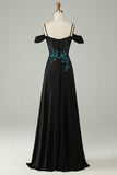 Cold Shoulder Black Selents Corset Long Prom Dress