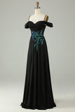 Cold Shoulder Black Selents Corset Long Prom Dress