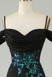 Cold Shoulder Black Selents Corset Long Prom Dress