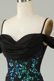Cold Shoulder Black Selents Corset Long Prom Dress