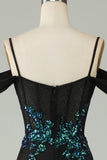Cold Shoulder Black Selents Corset Long Prom Dress