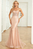 Sirena Espagueti Tirantes Lentejuelas Rubor Vestido Formal Largo con Cola
