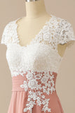 V Apliques de cuello Madre de Novia Vestido Manga Corta
