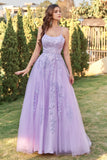 Vestido de fiesta de graduación de tul púrpura con apliques