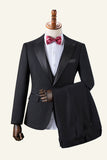 Esmoquin de traje de hombre de 3 piezas con solapa de pico negro