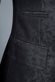 Jacquard negro traje de hombre de 3 piezas de doble pecho